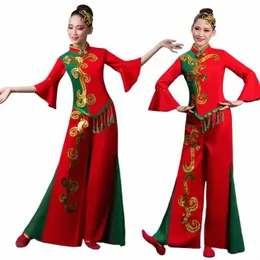 Trajes de dança clássica Yangko Dr Feminino Elegante Chiff Traditial Chinês Folk Fariy Stage Performance Cintura Tambor Dança X1u5 #