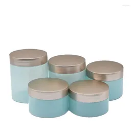 Garrafas de armazenamento 24pcs recipiente de creme plástico pote rosa tampa de ouro vazio frasco cosmético luz azul boca larga garrafa de recarga 100g 120g 150g 200g