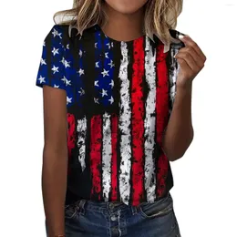 Kvinnors T-skjortor Independence Day T-shirt för kvinnor Skriv ut flagga Summer O Neck Overdimase Casual Tees Clothing