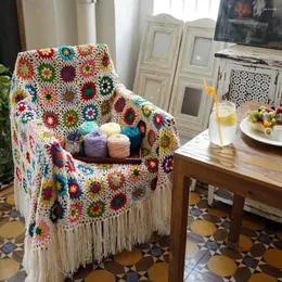 Filtar Handgjorda mixcolour Granny Square virkning Tassels filt afghansk soffa kast med kudde filt pastoral stil