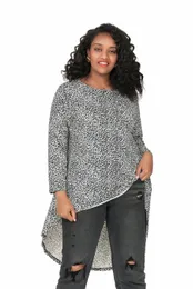 Plus -storlek Elegant vårhöst LG Sleeve Black and White Leopard Print Tunic Top Women Casual LG Swing Blus Shirt 5xl 6xl Z6ts#