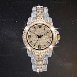 AAA CZ Bling Diamond Men's Watch Rolle 18K Gold Plated Ice Out Quarz Iced Handgelenks Uhren für Männer männliche wasserdichte Armbanduhr HO271J