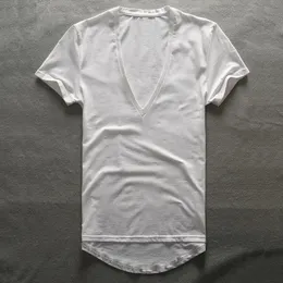 Zecmos Deep V Neck T-shirt Men Plain V-ringning T-skjortor för män Fashion Compression Top Tees Male Fathers Day Gifts 240320