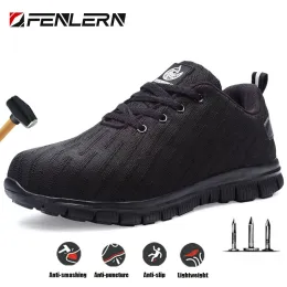 Botas Fenlern Work Sneakers Sapatos de dedo do dedo do dedo do dedo masculino Sapatos de segurança Sapatos de trabalho à prova de trabalho Botas de moda moda