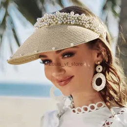 Cappelli a tesa larga Secchio Perla imitazione Vuoto Top in paglia per cappelli estivi casual da spiaggia Visiera grande protezione solare Cappellino sportivo da esterno H240330