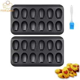 2 Pack 12 Cup Nonstick Madeleine Pan With Oil Brush Heavy Duty Molds Shell Shape Mini Cake Tin Baking TrayPan 240325