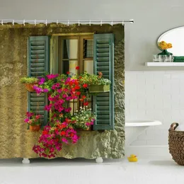 Tende da doccia 3d Fiori idilliaci Vecchio muro Tenda da bagno Decorazione in stoffa impermeabile 180 240 cm Con gancio da bagno