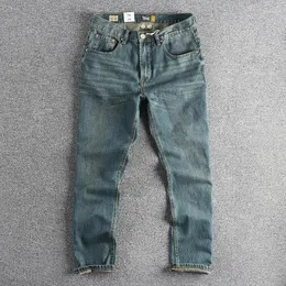 Dżinsy męskie może khaki vintage blue crease mycie craft fit proste nogę młodość podstawowe swobodne spodnie