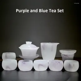 Fioletowe fioletowe i niebieskie wysokiej klasy zestaw herbaty jadelek porcelanowy gajwan sitko gaiwan