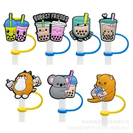 Best Friend Animal Milk Tea Silicone Straw Toppers Tillbehör Täck Charms Återanvändbart stänkskydd Drickande dammplugg Dekorativa 8mm halmparty Tillbehör