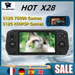 Powkiddy x28 x55 5,5 tum pekskärm retro handhållen spelkonsol Android11 ​​Unisoc Tiger T618 presenter 512G 75000 Games PSP PS2