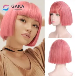 Wigs GAKA Synthetic Short Water Wave Role Play Bob Wig with Bangs Heat Resistant Fiber Lolita Wig