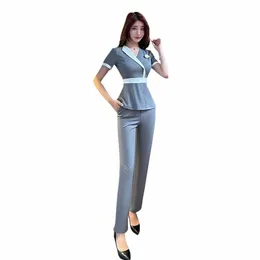 Beleza Sal Uniforme Mulheres Spa Massagista Loja Técnico Roupas Hotel Frt Desk High-end Profial Roupas de Trabalho Calças Terno 16Us #