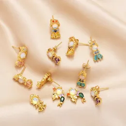 أقراط مسمار Flola Crit Cartoon Princess for Women CZ Crystal Mermaid Ear Buds Animal Jewelry Gifts ERSZ13