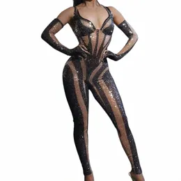 fi Black Sequins Sexy Women Bodysuit Nightclub Stage Show Dance Dr Strap Jumpsuit Prom Performance Designer e8Wl#