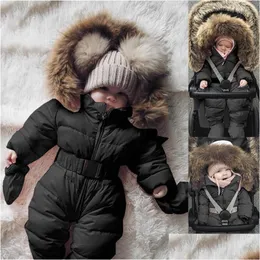 Jumpsuits Baby Romper Płaszcz Zima niemowlęcie chłopiec snowsit z kapturem plus gruba ciepła ciepła kurtka wózka z branży odzieży wierzchniej.