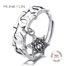 Anéis Monkton S925 Sterling Silver Hexagonal Star Rings For Women Creative Star of David Silver 925 Crown Rings para jóias de noivado