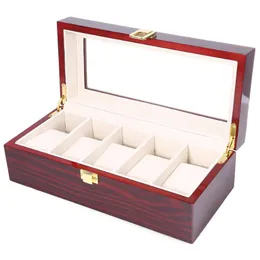 Wysokiej jakości pudełka zegarkowe 5 siatków drewniane wyświetlacze lakieru do przechowywania biżuterii organizator biżuterii