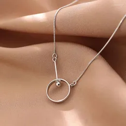 Catene Collana in argento sterling 925 con pendente a cerchio rotondo femminile per donna Moda semplice catena con clavicola