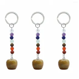 Chaveiros 3 pcs Amarelo Jade Apple Chaveiro para Mulheres Meninas Handmade Craved Frutas Pingente Chaveiro Chaveiros 7 Chakra Gemstone