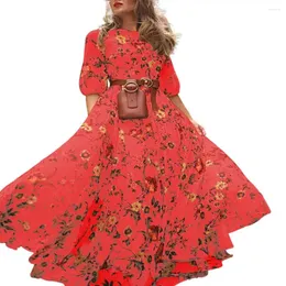 Повседневные платья Элегантное летнее женское платье трапециевидной формы с цветочным принтом, свободный подол, винтажное французское плиссированное платье с круглым вырезом для выпускного, коктейля, банкета, макси