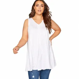 Plus Size scollo a V estate elegante Lgline Vest Top donna casual Sleevel Swing tunica serbatoio pieghettato dettaglio Flare Top camicetta 8XL a3d5 #