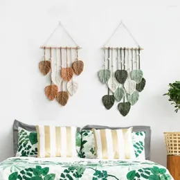 Tapeçarias de alta tapeçaria elegante decoração de parede boho macrame folha artesanal decoração com penas falsas para casa berçário quarto