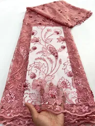 아프리카 얇은징 레이스 직물 5 야드 고품질 나이지리아 스팽글 바느질 웨딩 드레스 여성 DIY 천 F3733 240326을위한 툴레 레이스 직물