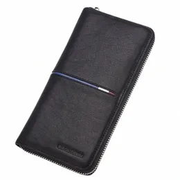 bison DENIM 100% Genuine Leather Wallets Men Lg Wallet Credit Busin Card Holders Mobile Phe Bag Zipper Purse Clutches d1qi#