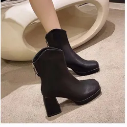 Stiefel Reißverschluss Knöchel Moderne Damenschuhe zum Verkauf 2024 Mode Winter Feste quadratische Ferse Zehe Botas De Mujer