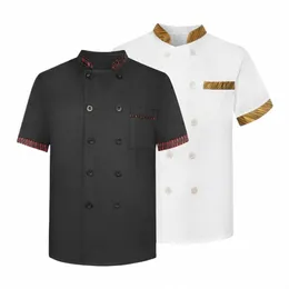 unisex Chef Coat Breathable Stain-resistant Chef Uniform for Kitchen Restaurant Staff Double-breasted Short Sleeve Top for Cooks y2ec#