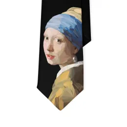 Retro Art Oil Painting Neckties Leonardo da Vinci Mona Lisa Printed Polyester Tie Adult 8cm Wide Tie Party Wedding Accessories