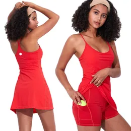 Tennis Lu Lemen Kleid Yoga Outfit Übung Brustpolster Gefütterte Taschen Shorts Kleider Golf Gym Slip Fiess Frauen Ort052 es