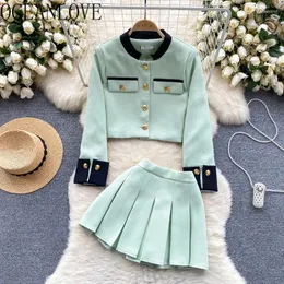 Arbeitskleider OCEANLOVE Koreanische Mode Süße 2 Stück Sets Frauen Outfit Frühling Herbst Einfache Rock Elegante Kontrast Farbe Ropa De Mujer