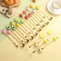 Forks Cartoon Tableware Spoon Fork Gift Box مجموعة من الفولاذ المقاوم للصدأ لطيف الفراولة البطيخ الفاكهة الإبداعية القمر