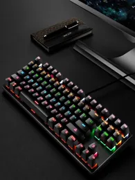 K7 Punk Механическая клавиатура USB Проводная зеленая ось 87 клавиш Красочная световая игровая офисная компьютерная механическая клавиатура59166229139770