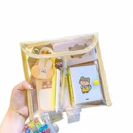 Koreańskie duże przechowywanie przezroczystą PCV Transparent Torebka kosmetyczna Student Pencil Case Wodoodporne Piękne dokumenty Statiers Dokumenty R2V2#