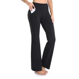 Kadın pantolon kadın siyah yüksek bel parlama pantolon spor yoga pilates düz tüp elastik dip pantolon ince geniş bacak uzunluğunda