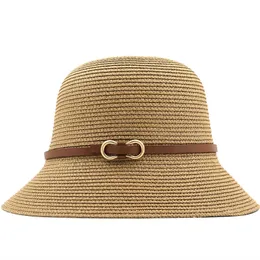 Kız Straw Fisherman Şapkası Geniş Brim Disket Kadınlar İçin Plaj Panama Panama Hip Hat Kubbe Kova Kovası Şapka Femme Gölge Şapkası 240325