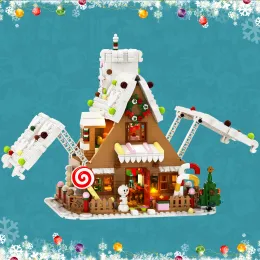 Buildmoc Capodanno inverno Christmas Gingerbread House Building Building Building Hut Hut con un regalo di Natale giocattolo in mattoni leggeri Regalo di Natale