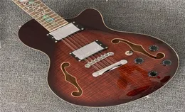 재고 GROTE 12 현악기 Semi Hollow Body Electric Guitar f holes flame maple top flower inladboard Guitarra Guitars2384070