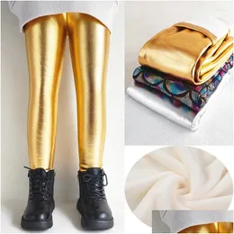 Брюки, осенне-зимние флисовые штаны для девочек, блестящие золотые длинные леггинсы для мальчиков, теплые леггинсы для детей, Прямая доставка, для беременных, Oti3L