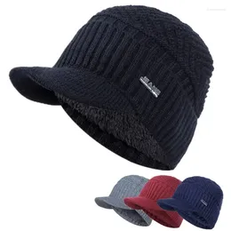 Berets Unisex warme Wintermützen, stilvoll, mit Fell gefüttert, weiche Beanie-Mütze mit Krempe, dick gestrickt, für Männer und Frauen