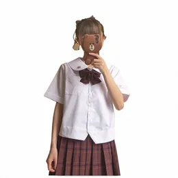 Sakura Stickerei Japanische Studentin Mädchen Schule JK Uniform Top Mittlere Hohe Schuluniform lg Kurzarm Matrosenanzug Hemd N67W #