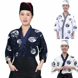 Neue japanische Küche Sushi Chef Uniform Kimo Izakaya Restaurant Teehaus Kellner Druck Mid-Sleeve Overalls für Männer und Frauen U0K7 #