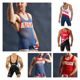 Running Wear Custom Wrestling Singlets Suit Boxing Triathlon Country USA Bodysuit Iron Men Swimwear Fitness Skinsuit Sleeveless 240319