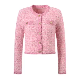 3002 2024 vår sommaren Milan Runway Coat Jackets långärmad besättning hals rosa tweed hög kvalitet knapp mode kvinnor kläder yl