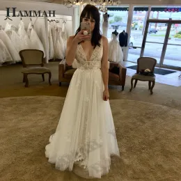 Hammah delicati abiti da sposa in tulle per donne Appliques Deep V Neck Court Train Gowns personalizzati personalizzati personalizzati personalizzati personalizzati