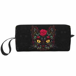 Day of the Dead Histten Cat Sugar Sagep Bag Bag Women Commetic Organizer Cute Mexican Halen Halen Floral Storage Bags Q30f#