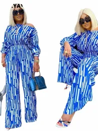 CM.YAYA PLUS STORLEK RIKED Women's Set Off Shoulder LG Sleeve T-Shirt och Wide Leg Pants 2023 Two 2 Piece Set Outfit Tracksuit U4JE#